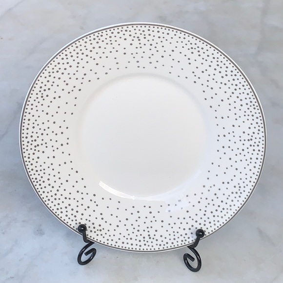 GRACES TEAWARE SILVER METALLIC MICRO DOTS FLAT CUP SAUCER SET NEW PORCELAIN - Picture 7 of 10